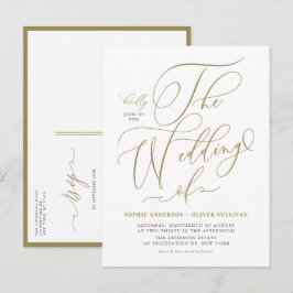 Postal De Invitación Boda de caligrafía sincera de oro