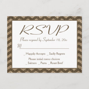 Postal De Invitación Boda de Chevron de Raya Marrón de Arpillera RSVP R