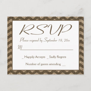 Postal De Invitación Boda de Chevron de Raya Marrón de Burlap RSVP Rúst