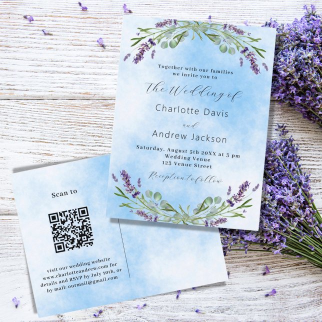 Postal De Invitación Boda de código QR azul de depilación (Subido por el creador)
