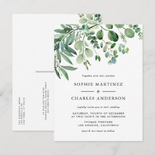 Postal De Invitación Boda de código QR de color de agua Eucalyptus Gree