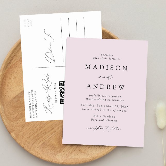 Postal De Invitación Boda de código QR de lavanda elegante moderna (Subido por el creador)