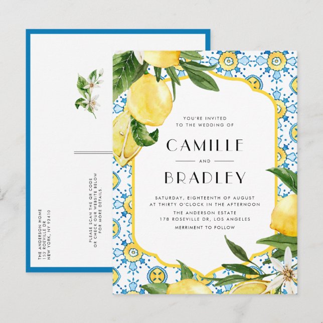 Postal De Invitación Boda de código QR de patrón de mosaico marroquí y  (Anverso / Reverso)