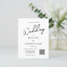 Postal De Invitación Boda de código QR elegante de escritura minimalist