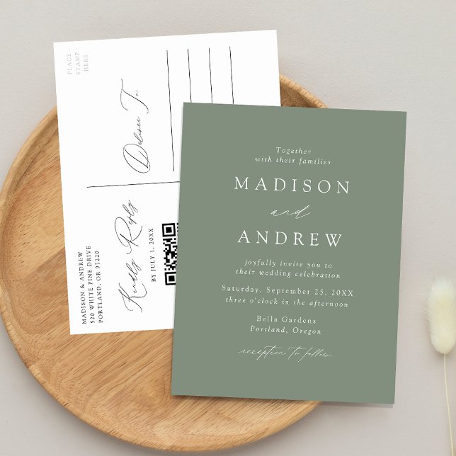 Postal De Invitación Boda de código QR verde elegante y moderno (Subido por el creador)