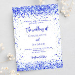 Postal De Invitación Boda de confeti blanco azul real<br><div class="desc">Un fondo blanco moda,  decorado con un confeti azul real. Personalice y agregue sus nombres y detalles.</div>