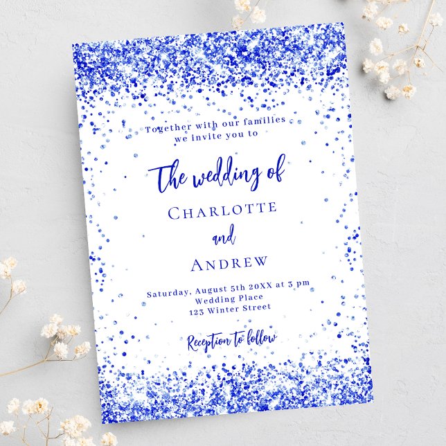 Postal De Invitación Boda de confeti blanco azul real (Subido por el creador)
