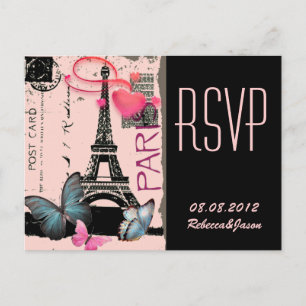 Postal De Invitación boda de destino torre eiffel de parís rosa