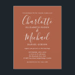 Postal De Invitación Boda de escritura de firma de Terracota<br><div class="desc">Con nombres de estilo característico,  esta elegante postal de invitación a la boda de terracota puede ser personalizada con su información en letras de moda. Diseñado por Thisisnotme©</div>