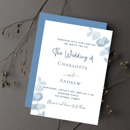Postal De Invitación Boda de eucalipto azul polvoriento blanco