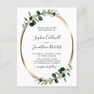 Postal De Invitación Boda de Eucalyptus Gold QR Code RSVP