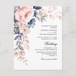 Postal De Invitación Boda de Floral Acuarela en Floración