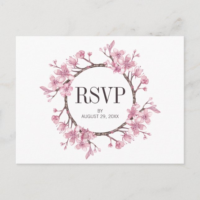 Postal De Invitación Boda de flores de flores de cerezo rosa RSVP (Anverso)