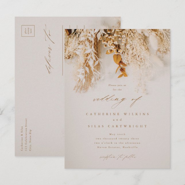 Postal De Invitación Boda de flores de otoño boho (Anverso / Reverso)