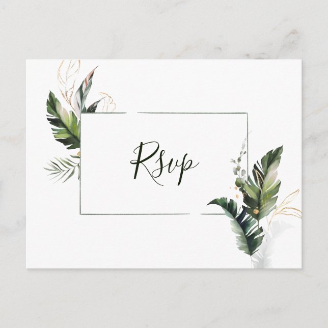 Postal De Invitación Boda de Foliage de acuarela tropical RSVP (Anverso)