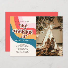 Postal De Invitación Boda de fotos de líneas onduladas Groovy Retro 70