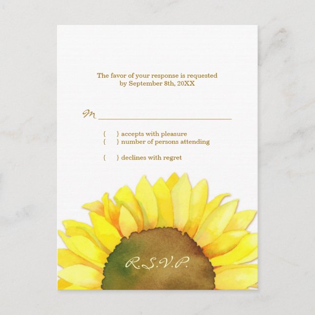 Postal De Invitación Boda de girasol rural RSVP (Anverso)