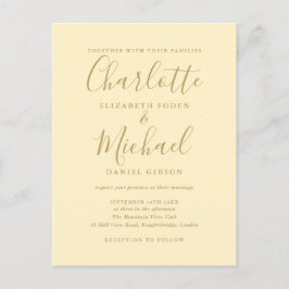 Postal De Invitación Boda De Guión Amarillo Y Oro