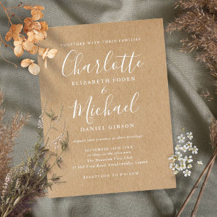 Postal De Invitación Boda de guión de firma de Kraft rústico