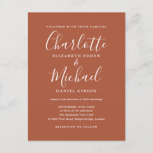 Postal De Invitación Boda de guión de firma de terracota
