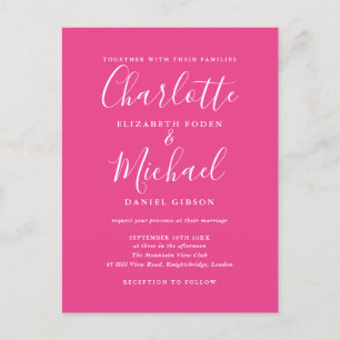 Postal De Invitación Boda de guión de firma rosa caliente