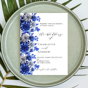 Postal De Invitación Boda de guiones de florines blancos azules