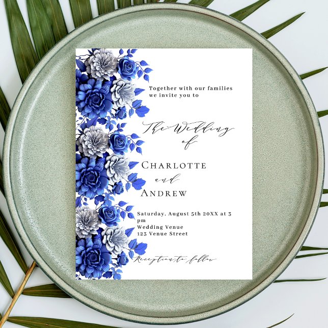 Postal De Invitación Boda de guiones de florines blancos azules (Subido por el creador)