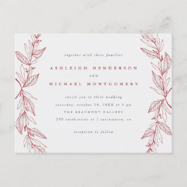 Postal De Invitación Boda de guirnaldas botánicas dibujadas a mano rojo