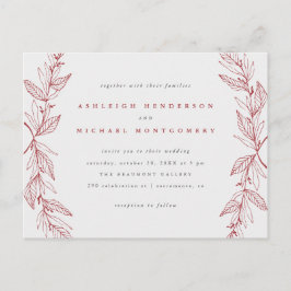 Postal De Invitación Boda de guirnaldas botánicas dibujadas a mano rojo