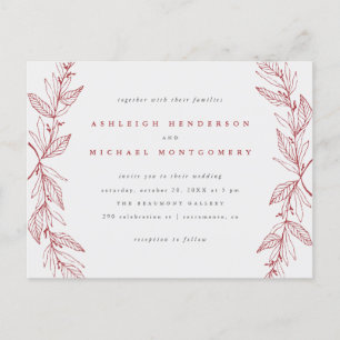 Postal De Invitación Boda de guirnaldas botánicas rojas y grises