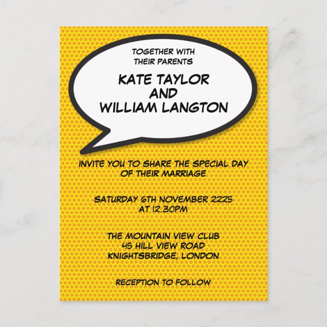 Postal De Invitación Boda de historietas divertidas y modernas (Anverso)