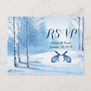 Postal De Invitación Boda de invierno Árboles acuáticos Conejos RSVP