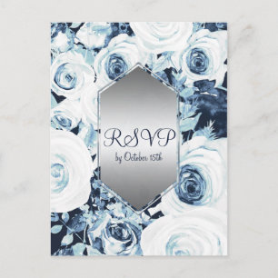 Postal De Invitación Boda de invierno azul blanco plateado elegante RSV