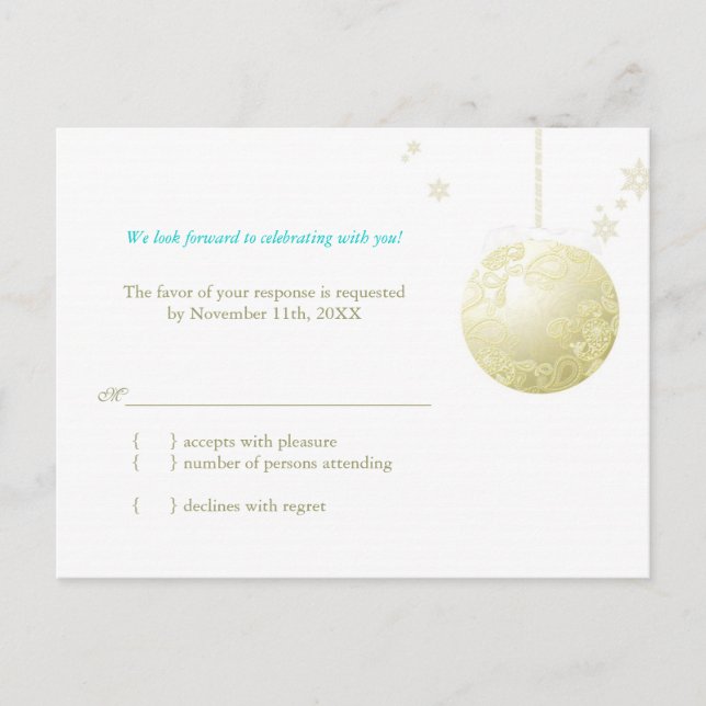 Postal De Invitación Boda de invierno de vacaciones doradas RSVP (Anverso)