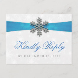 Postal De Invitación Boda de Invierno Diamante Snowflake & Blue Ribbon