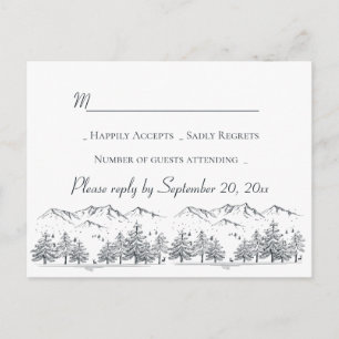 Postal De Invitación Boda de invierno RSVP Árboles de montaña Rústica p