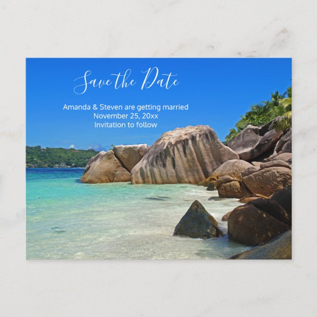 Postal De Invitación Boda de la Costa Rocosa del Mar Tropical salva la  (Anverso)