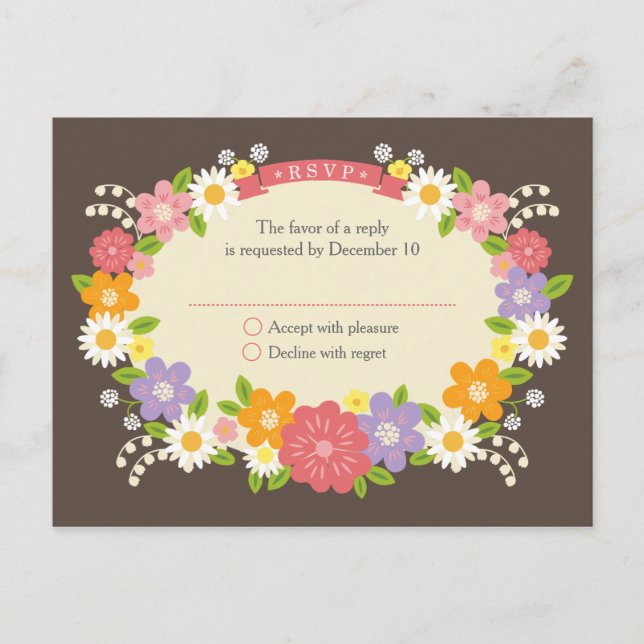 Postal De Invitación Boda de la guirnalda floral de Boho (Anverso)