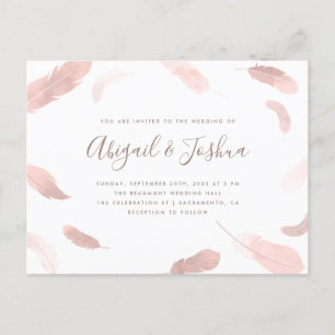 Postal De Invitación Boda de las plumas de color rosa boho moderno