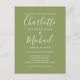 Postal De Invitación Boda de letra moderna elegante verde musgo