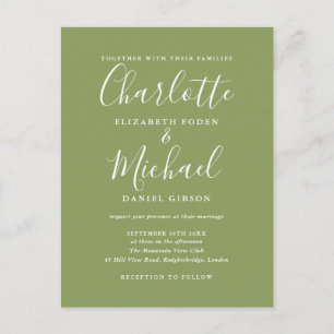 Postal De Invitación Boda de letra moderna elegante verde musgo