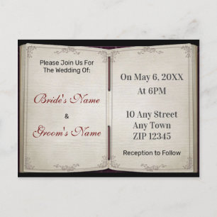 Postal De Invitación Boda de libros de libros de libros de vintage en v