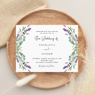 Postal De Invitación Boda de lujo de flores violeta de lavanda