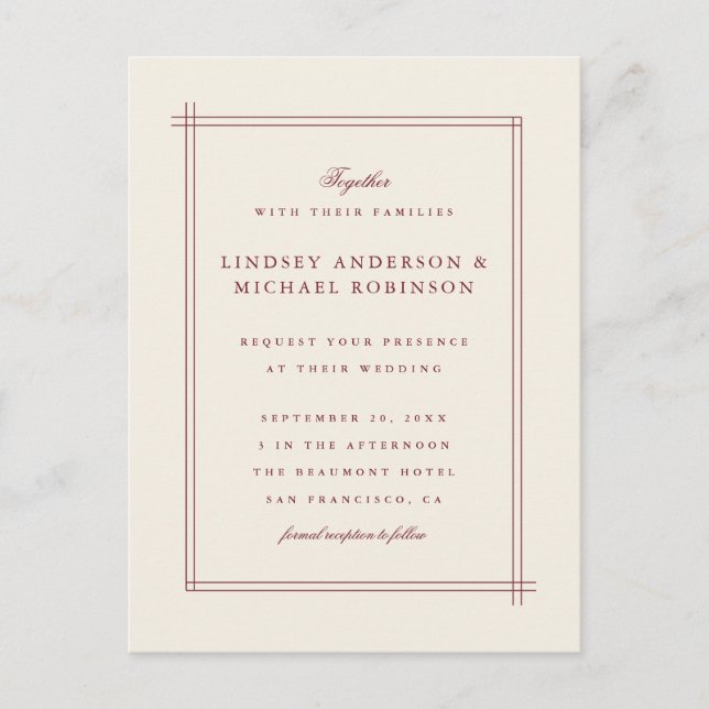 Postal De Invitación Boda de Marfil Sencillo y Elegante (Anverso)