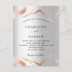 Postal De Invitación Boda de mármol dorado rosa de plata