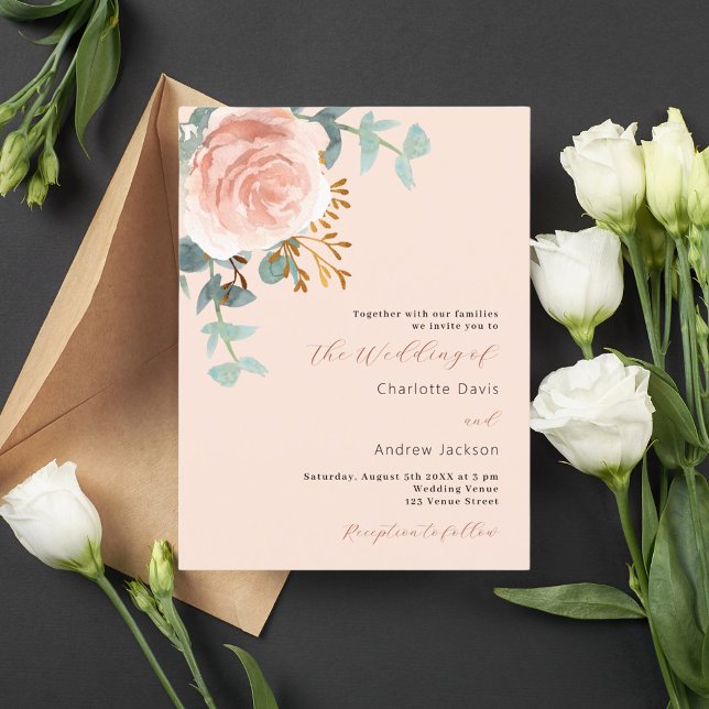 Postal De Invitación boda de melocotón de color Rosa (Subido por el creador)