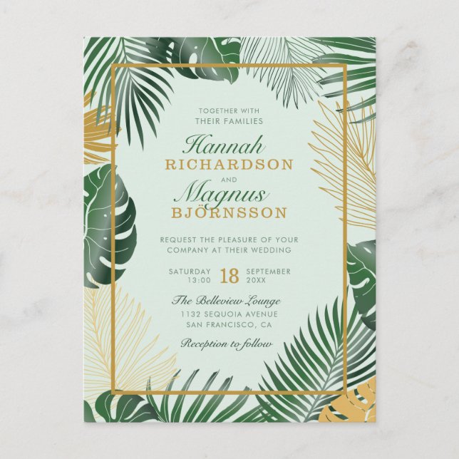 Postal De Invitación Boda de moda en la selva verde tropical moderna (Anverso)