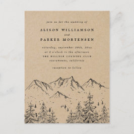 Postal De Invitación Boda de Montañas y Árboles Rústicos de Kraft