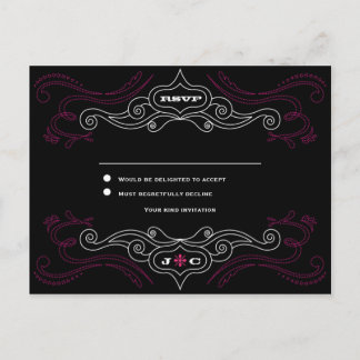 Postal De Invitación Boda de música Roll 'n' rock rosado y negro