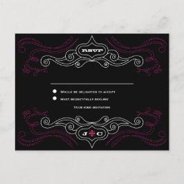 Postal De Invitación Boda de música Roll 'n' rock rosado y negro